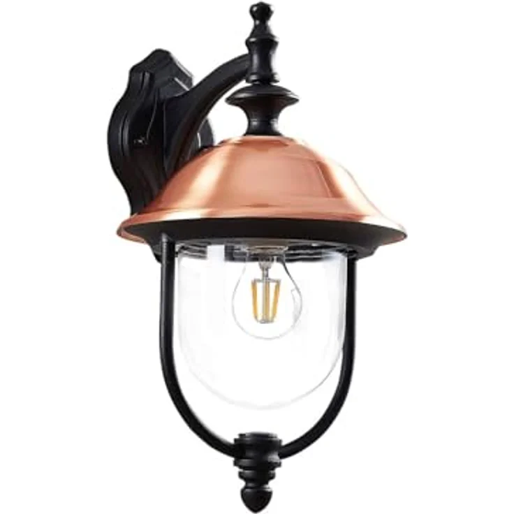 Lindby Wandleuchte Clint, spritzwassergeschützte Retro-Außenlaterne in Kupfer, 1-flammig E27, für Garten, Terrasse und Balkon – Bild 1