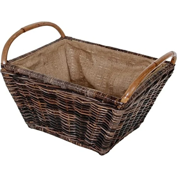 Kobolo Kaminholzkorb Vielzweckkorb aus Rattan mit Leinen - 2 Henkel – Bild 4