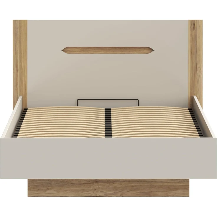 Forte EDWAL Bett Liegefläche 140 cm, modernes Bettgestell mit Stauraum unter dem Lattenrost, Holzwerkstoff, Kaschmir |Beige Holzdekor, 156,2 cm breit x 105,7 cm hoch x 206,6 cm tief – Bild 1