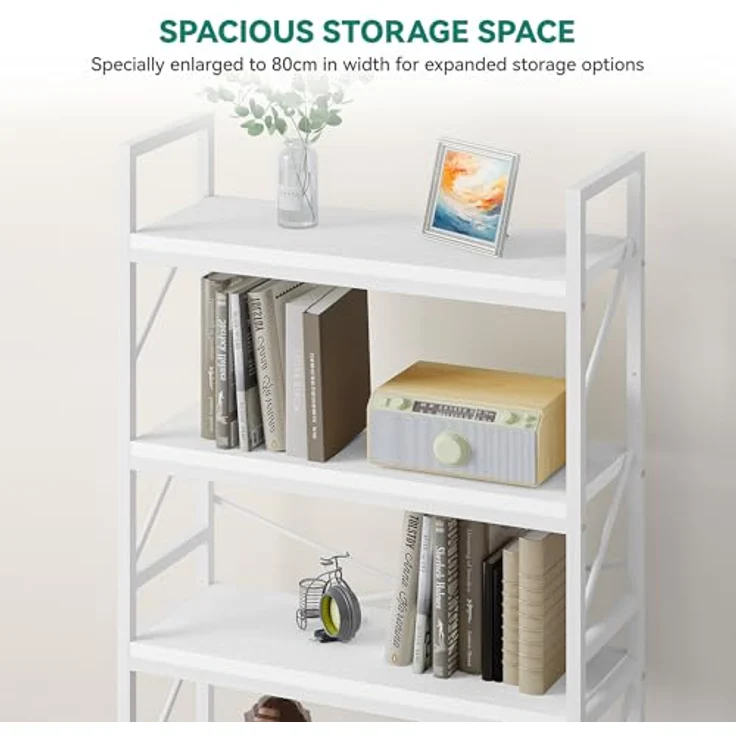YITAHOME Bücherregal mit 5 Ebenen, Großes Standregal, Holzregal und Metallrahmen, Industrieregal, Bodenstehendes Lagerregal, für Wohnzimmer, Home Office, Weiß Regal – Bild 5