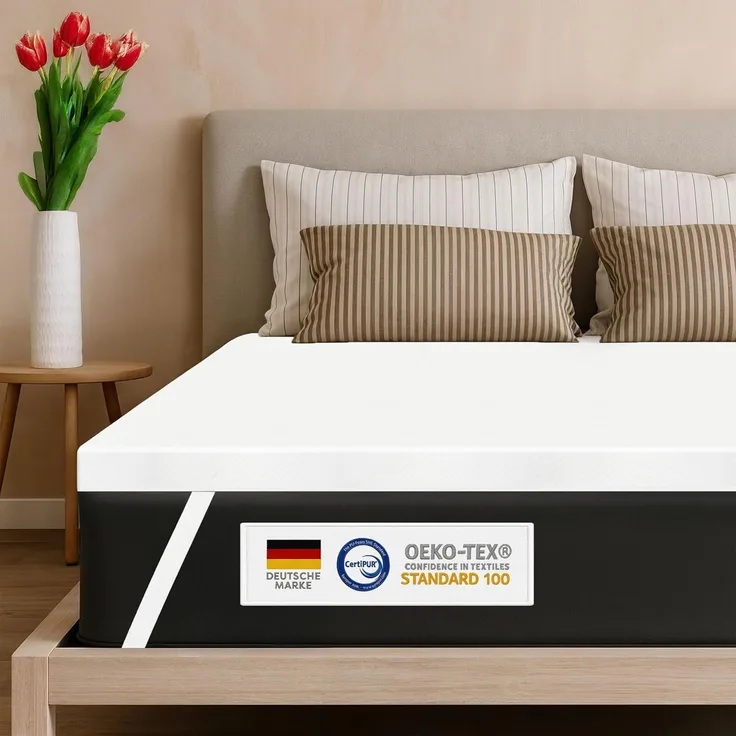 Wolkenfeld, Topper Atmungsaktiver Matratzentopper mit Oeko-TEX Zertifikat, 7 cm hoch, Komfortschaum, Weich, Atmungsaktiv, Abnehmbar & Waschbar