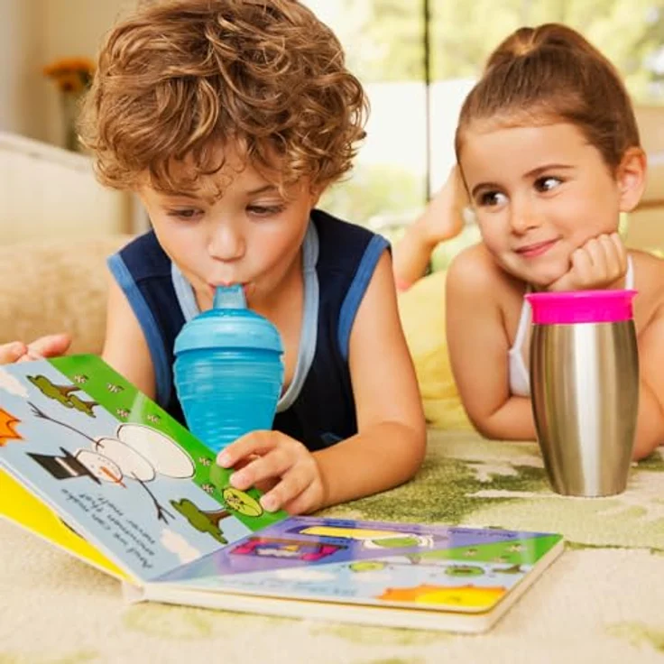 Munchkin Mighty Grip Cups | Trainer Toddler & Baby Bottle | BPA Free | Non Spill |Leakproof | Baby Weaning Cup from 9+ Months | Toddler Bottle 10oz/296ml| 3 Pack | Blue & Green – Bild 5