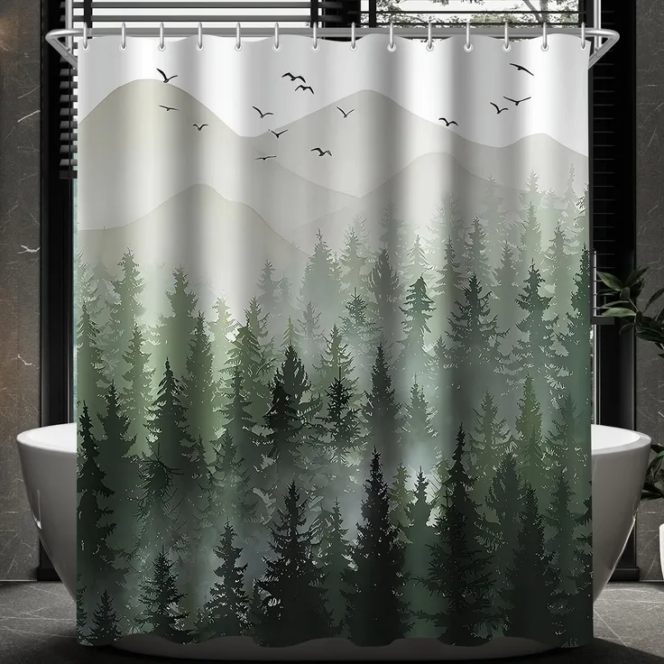 Duschvorhang Wald Antischimmel Textil Polyester Stoff Badezimmer 150x180cm 8