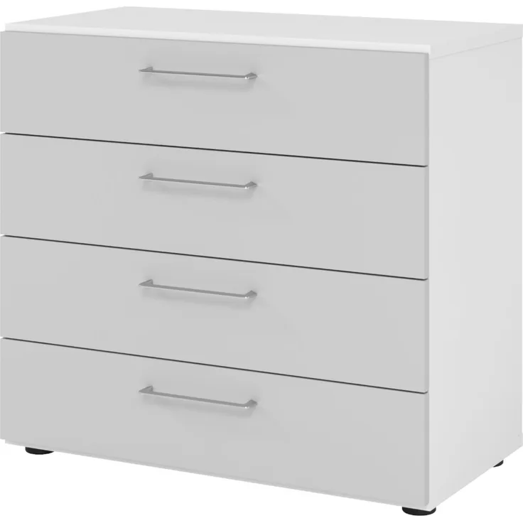 bümö smart Schubladenschrank, Büroschrank 80cm breit in Weiß/Grau mit 4 Schüben - Bürocontainer aus Holz, Container mit Metallgriffen & Soft-Stop Schubladen, 928S4-W-5-BS