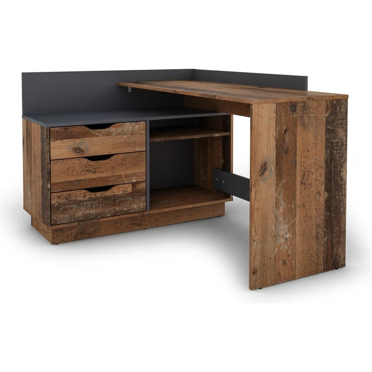 Winkelschreibtisch >BELFAST< in Old-Wood/Anthrazit 129 x 83,5 x 105 cm (BxHxT) – Bild 1