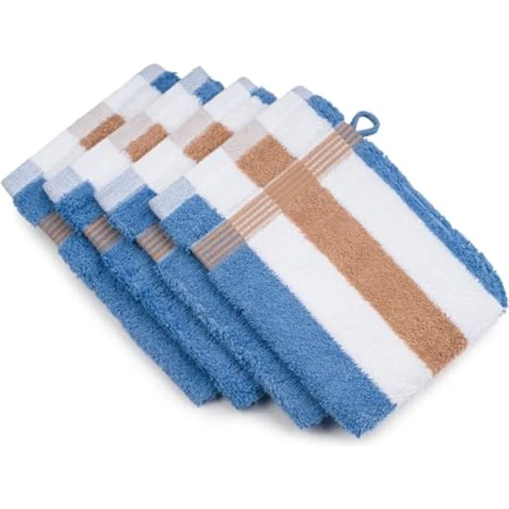 Gözze - New York Streifen Waschhandschuh, 4er Set, Weicher und saugfähiger Waschlappen, 100% Baumwolle, 17x24 cm - Marone/Weiß/Fjord – Bild 2