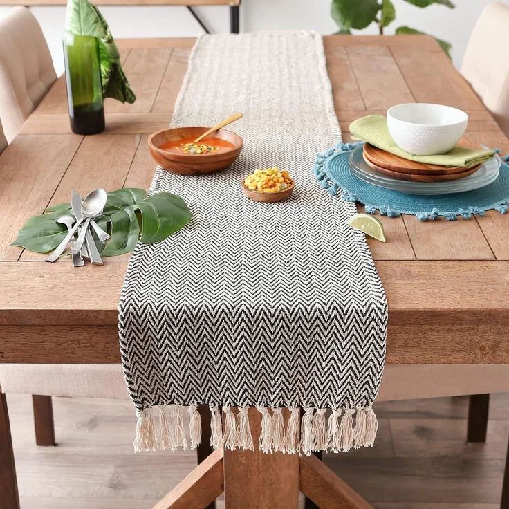 DII Woven Basic Tabletop Collection Chevron Tischläufer, 15 x 72 cm, Schwarz – Bild 4
