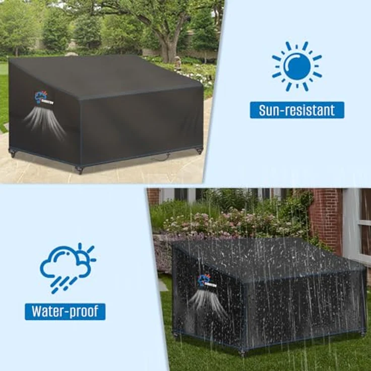 SIRUITON 2-Sitzer Gartenbank Abdeckung mit Belüftungsöffnungen, wasserdicht, winddicht, UV-Beständiges, reißfestes Schwerlast 420D Oxford Gewebe Schutzhülle für Gartenbank, Gartensofa(131 x 69 x 65/89 cm) – Bild 7