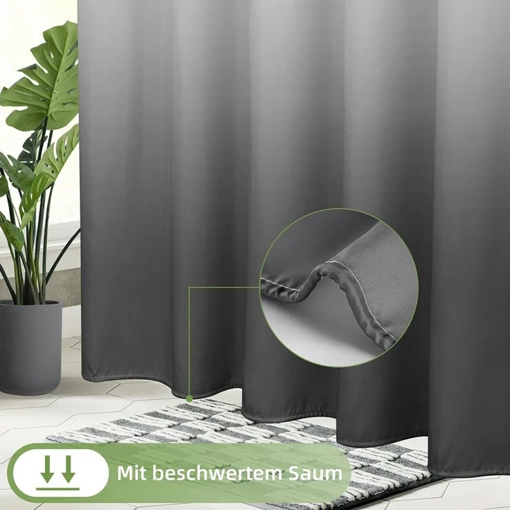 FOUORTUNATE-BEE Duschvorhang Duschvorhang Grau mit Farbverlauf, wasserabweisend, inkl. Ringe Breite 180 cm, Dusch- und Badewannenvorhang, pflegeleicht, mit Aufhängeringen – Bild 3