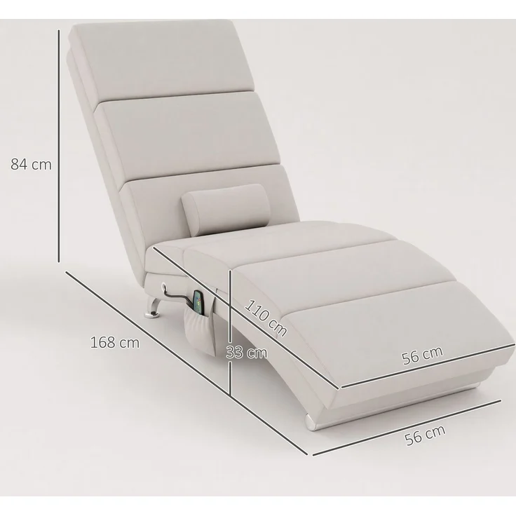 Wohnora-Relaxsessel Elektrisch Massagesessel mit Liegefunktion Wärmefunktion Vibration Lendenkissen 56 x 168 x 84 cm Cremeweiß,H 840cm x T 560cm x B 1680cm – Bild 4