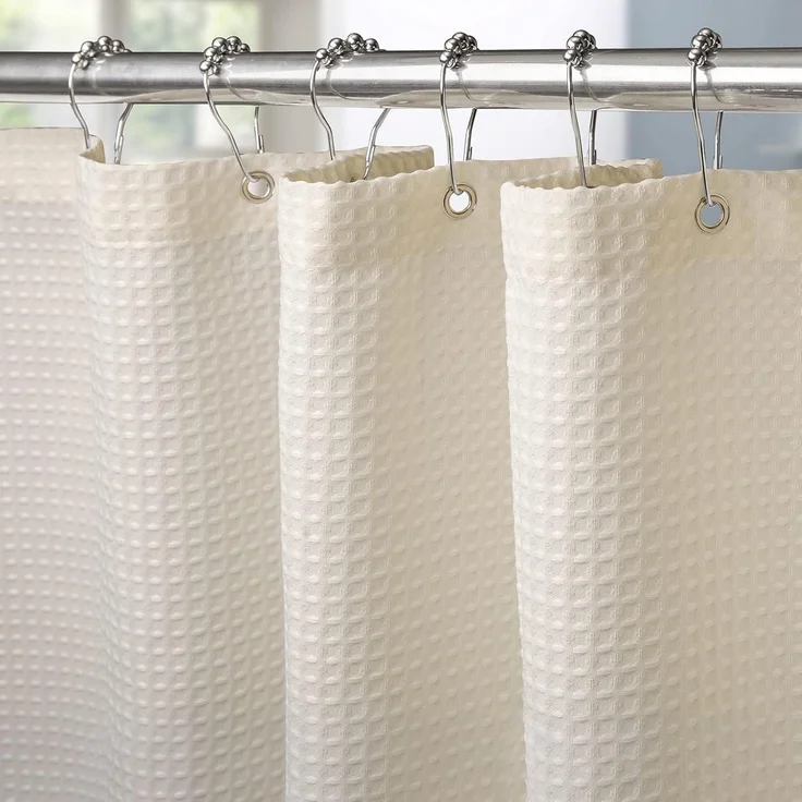 Waffel Duschvorhang Metallringe Wasserdicht Anti Schimmel 182x214cm Creme – Bild 1
