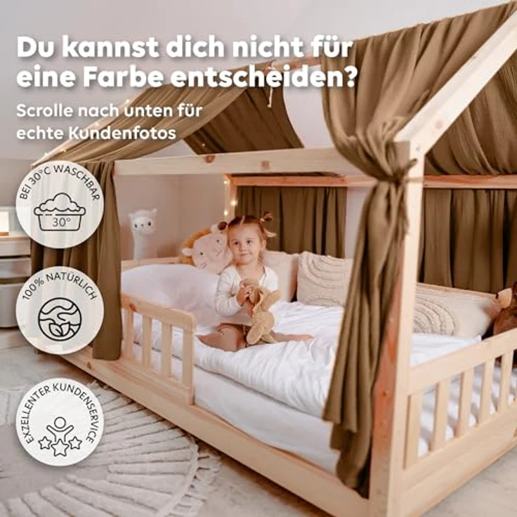 lilimaus Betthimmel Hausbetthimmel Baumwoll Musselin Betthimmel Kinder Hausbett 2er Set, Stilvolle Musselin-Deko für Kinderzimmer, ideal als Geschenkidee – Bild 6