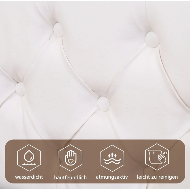 Lit rembourré 140 x 190 cm, entièrement fonctionnel, avec un sommier à lattes et un espace de rangement, rangement hydraulique, éclairage LED, blanc, matériau PU. – Bild 5