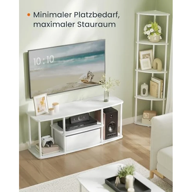 SONGMICS HOME Superschnelle werkzeuglose Montage, TV-Schrank für Fernseher bis zu 50 Zoll, Fernsehtisch, Lowboard, Wohnzimmer, 110 x 35 x 46 cm, Regal, schneeweiß-mattweiß LTV500W01 – Bild 9