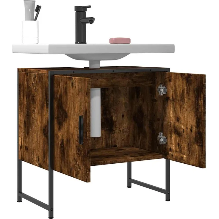 Waschbeckenunterschrank, Unterschrank Räuchereiche 60x33x60 cm Holzwerkstoff – Bild 4