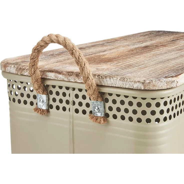 Kobolo Aufbewahrungskorb Aufbewahrungsbox Wäschebehälter LOFT aus Metall und Holz (Stück, 1 St, mit Deckel und Griffen), 64x32x31 cm – Bild 4