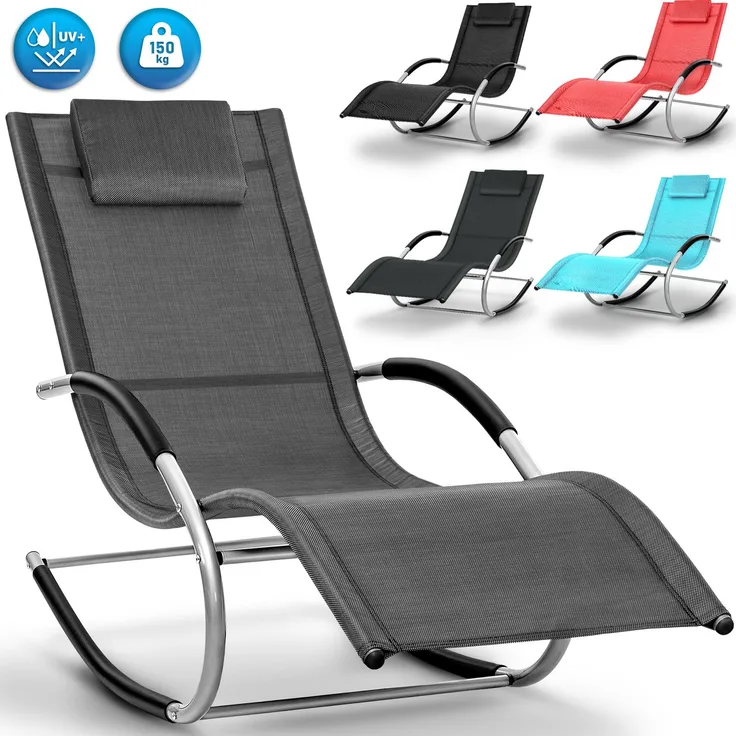 tillvex Relaxliege, wetterfest, atmungsaktiv, Verzinkter Stahlrahmen und Textil, blau, 175 x 78 x 89 cm