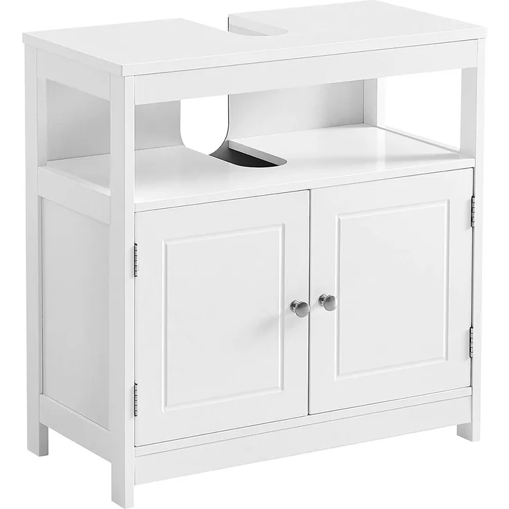 VASAGLE Waschbeckenunterschrank, Badezimmerschrank, Aufbewahrungsschrank mit 2 Türen, offenes Fach, 60 x 30 x 60 cm, skandinavischer Stil, mattweiß BBC301W01