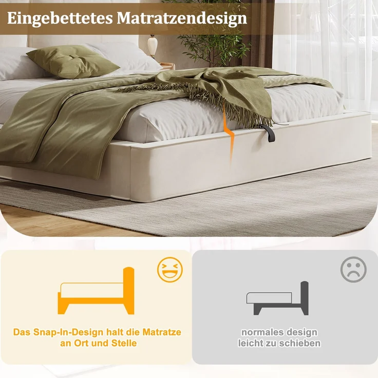 Polsterbett,Doppelbett,180x200 cm,hydraulisches Funktionsbett,Bett mit Lattenrost, Kopfteil, gepolstertes Kopfteil, Beige, samt – Bild 8
