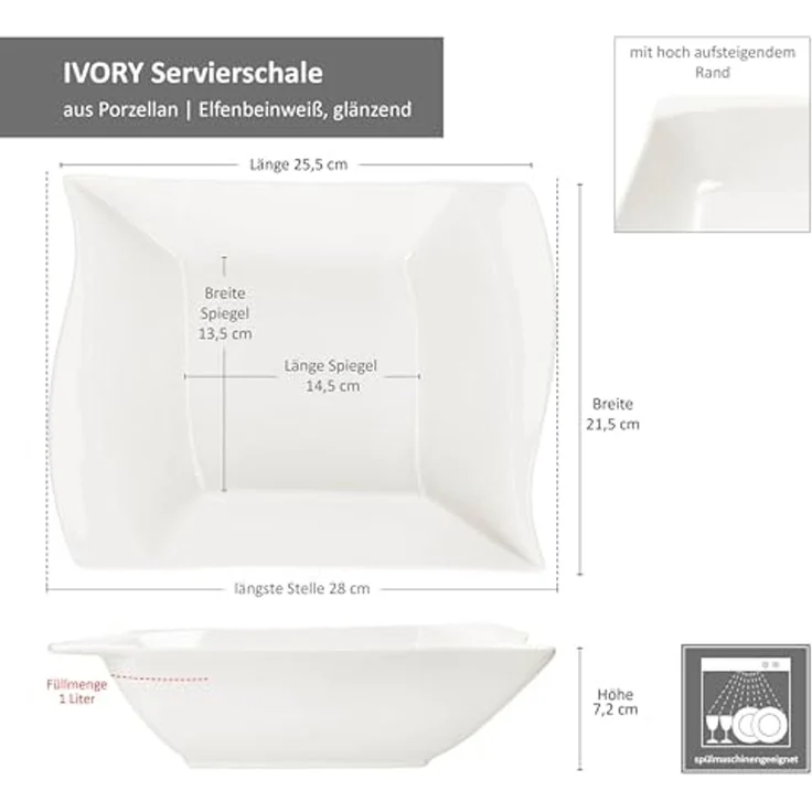 MamboCat Servierschale 2x Ivory Servierschale rechteckig 1L Porzellan große Schüssel, Porzellan – Bild 6