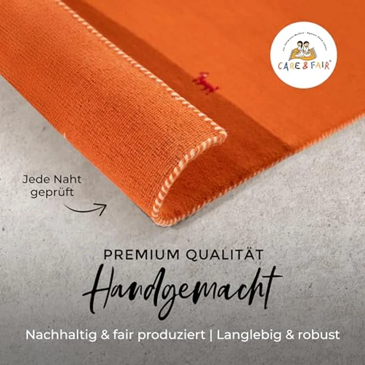 carpetfine 'Gabbeh Uni' Wollteppich, reine Wolle, Orange, 80 x 150 cm – Bild 5