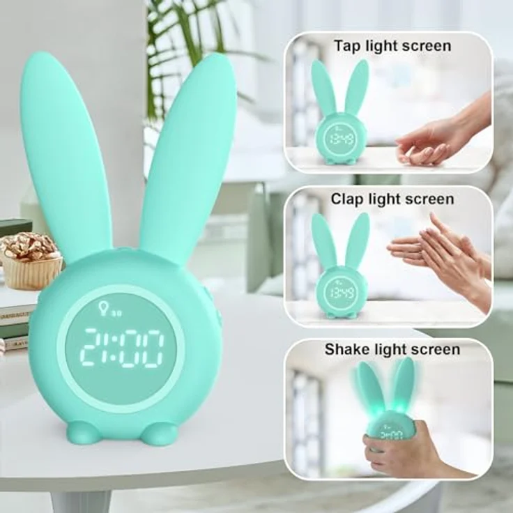 EXTSUD LED Nachtlicht Kinder Lichtwecker Cute Rabbit Kinderwecker, Creative Nachttischlampe Snooze-Funktion zeitgesteuertes Nachtlicht – Bild 7