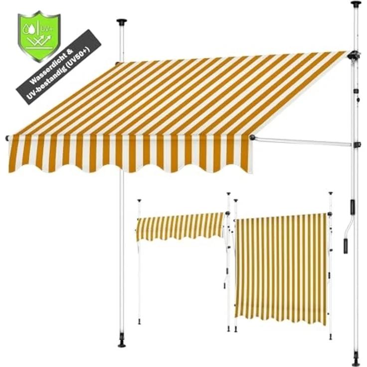 Balkonmarkise Klemmmarkise Markise 350 x 120 cm - Weiß und Orange Balkon Terrasse Fenstermarkise – Bild 3