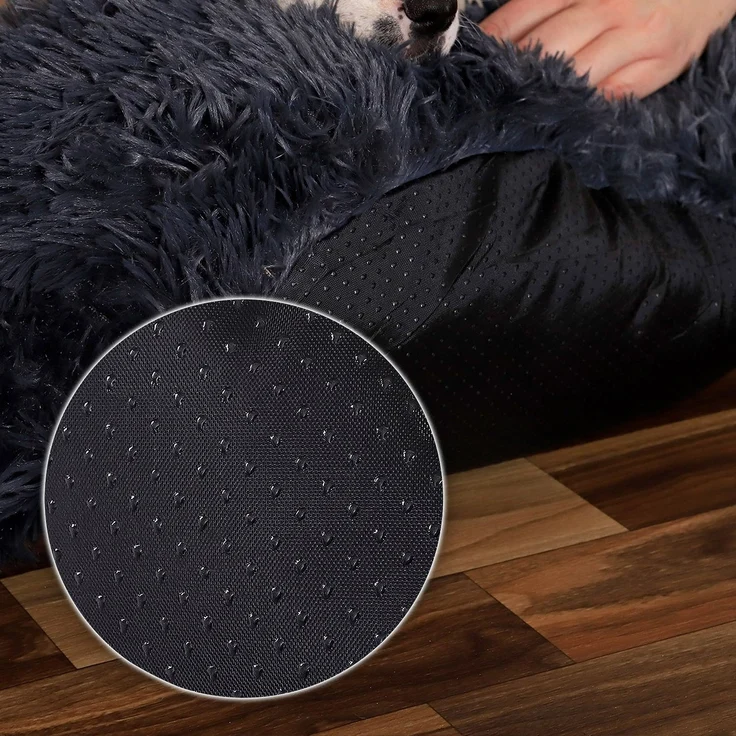 lionto Donut Hundebett, rundes Hundesofa mit Plüschbezug & Anti-Rutsch-Noppen, weich & gemütlich, 60 cm Durchmesser, dunkelgrau – Bild 4