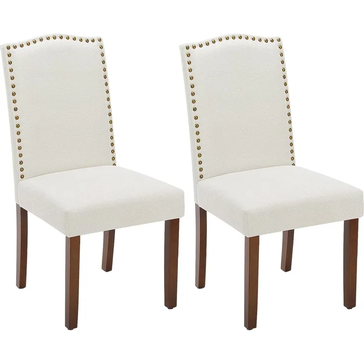 Sweetcripy Esszimmerstühle 2er-Set, hochwertiger gepolsterter Esszimmerstuhl aus Leder mit Nagelkopfbesatz und Holzbeinen, Esszimmerstuhl für Schlafzimmer, Wohnzimmer, Esszimmer, Beige