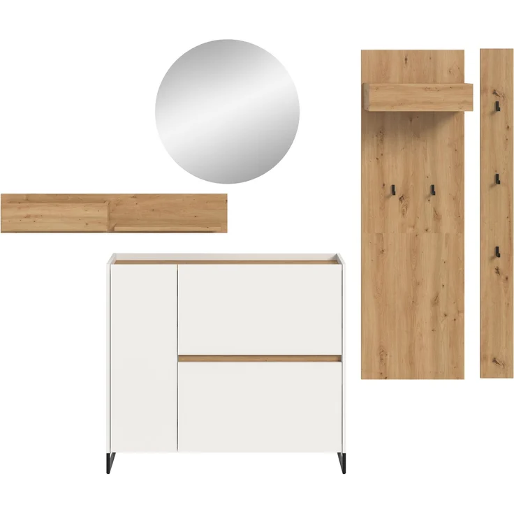Garderobenkombination B/H/T: 197x236x32 cm in weiß Nachbildung und Artisan Oak Nachbildung – Bild 2