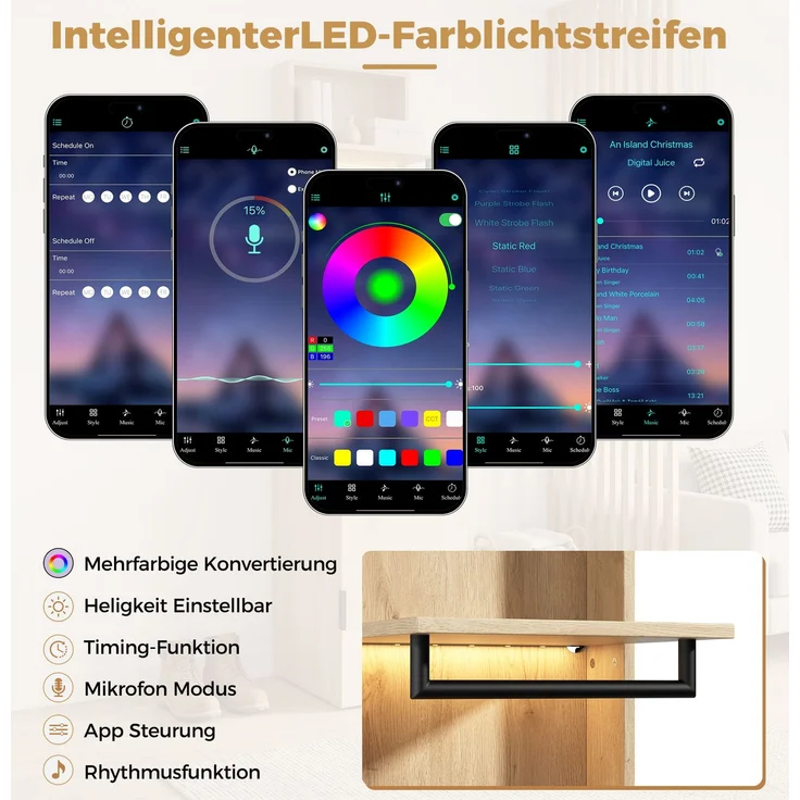 Garderobenschrank 47 x 45 x 200 cm aus MDF in Eiche-Holzoptik mit LED-Beleuchtung – Bild 8