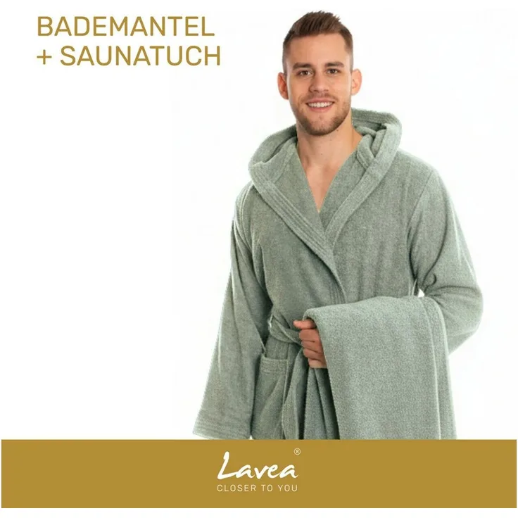 Lavea Saunatuch MEXICO Saunahandtuch 80×200 cm – optional mit Bademantel/Morgenmantel, Baumwolle (Set, 2-St), Hochwertiges Walkfrottier – Saunatuch oder Set mit Unisex-Bademantel