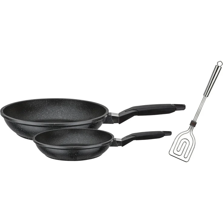 GSW Pfannen-Set Titanium Granit, Aluminiumguss (Set, 3-tlg, je 1 Pfanne Ø 20/28cm, 1x SCALA Alleswender), kratzfeste TITAN Antihaft-Versiegelung, inkl. Wender, Induktion – Bild 4