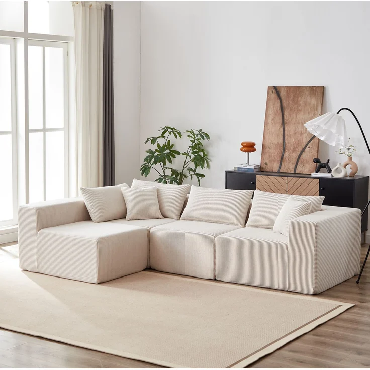 Modulares Ecksofa 264 x 167 x 71 cm in Beige – 4-teilig, mit Cordbezug – Bild 5