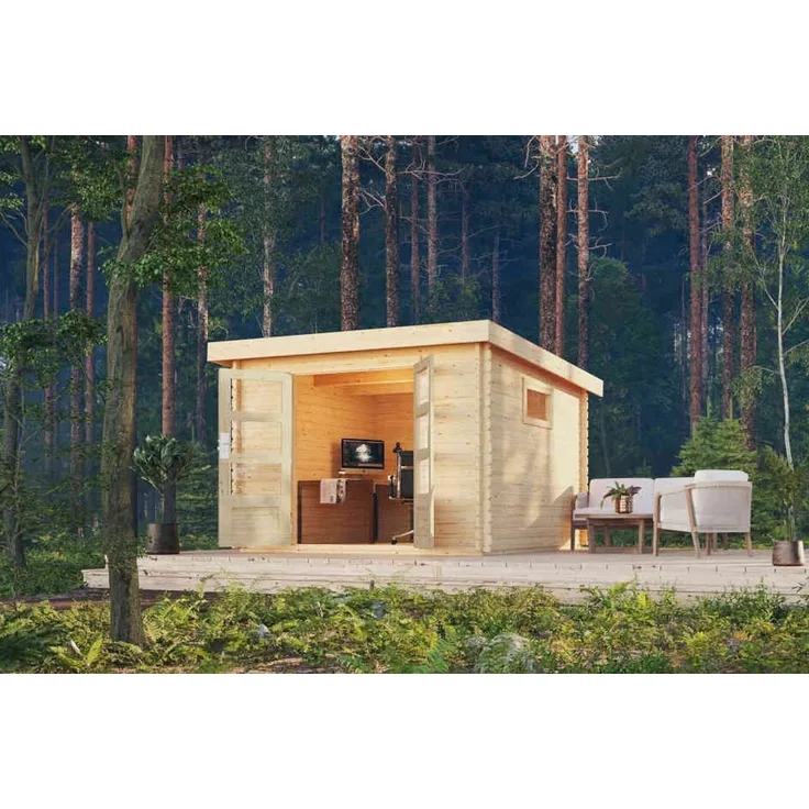 Blockbohlengartenhaus Trittau 3 - 297x297 cm, 38 mm Holz naturbelassen, Karibu