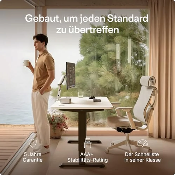 Höhenverstellbarer Schreibtisch - Höhenverstellbar Elektrisch mit Flüsterleisem Dual-Motor & Touchscreen - Hohe Tragfähigkeit - Stehtisch von Desktronic, Schwarz + Weiß, 200x80 cm – Bild 3
