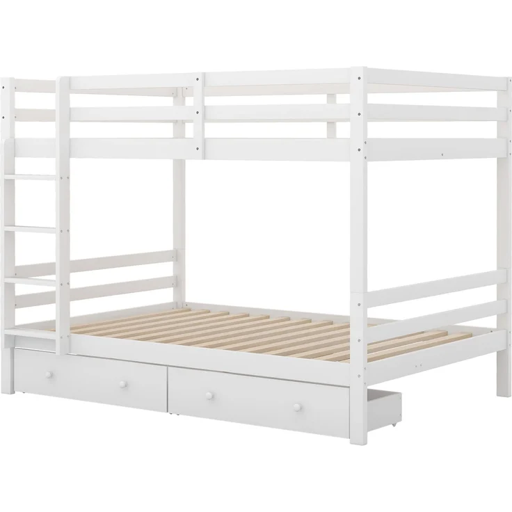 Etagenbett 140x200 cm mit Stauraumschubladen, hohem Sicherheitsgeländer, platzsparend, Treppe,Hochbett für Kinderzimmer, robust und langlebig,weiß – Bild 9