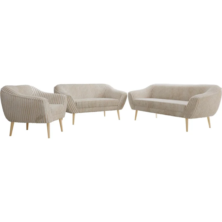 Wohnzimmerset PIRS 1-2-3, Skandinavisches Komplettset, Wellenfederung, Buche Füße, Sitzgruppe, Möbelset - Beige Cord – Bild 6