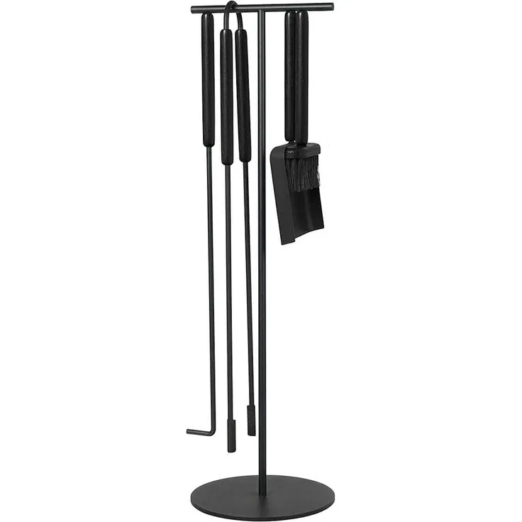 Blomus Kamingarnitur 5-tlg. Ashi, Kaminset, Kaminwerkzeuge, Stahl pulverbeschichtet, Eiche, Kokosfaser, Black Oak, 75. 5 cm, 66154