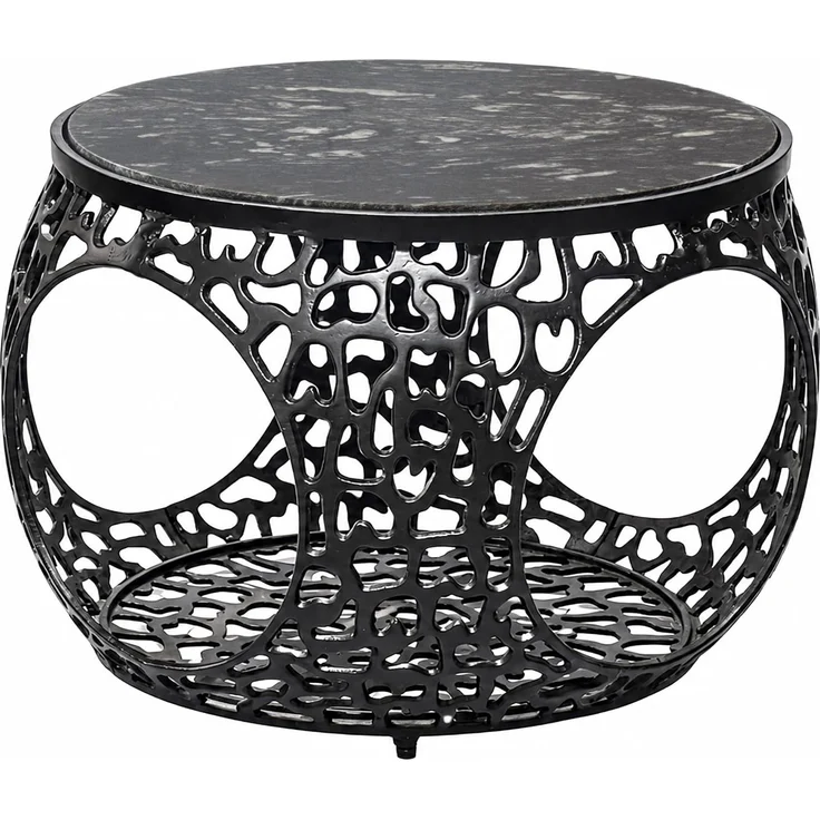 Couchtisch 60cm Aluminium mit schwarzer Marmor Tischplatte - Runder Wohnzimmertisch mit Stauraum - Design Sofatisch - Moderner Loungetisch - Edler Beistelltisch Wohnzimmer Handgefertigt – Bild 1