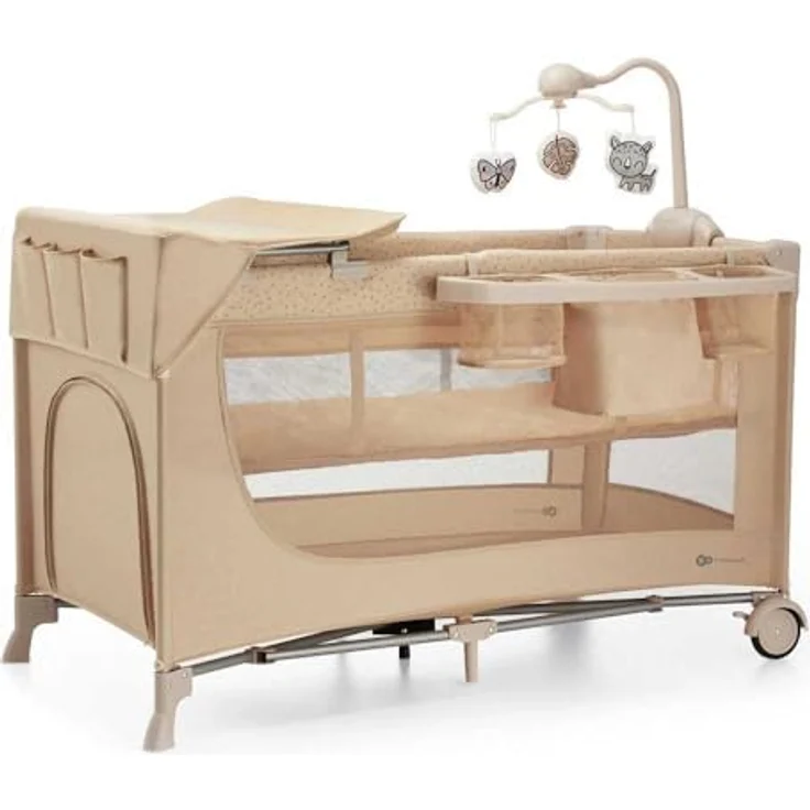 Kinderkraft Joy 2 Acc Kinderbett, 3 in 1 Kinderreisebett, Babybetten, Kinderbett, Reisebett, Modernes Design, Kleine Abmessungen nach Zusammenklappe, Praktisches Zubehör, Räder, Beige – Bild 5