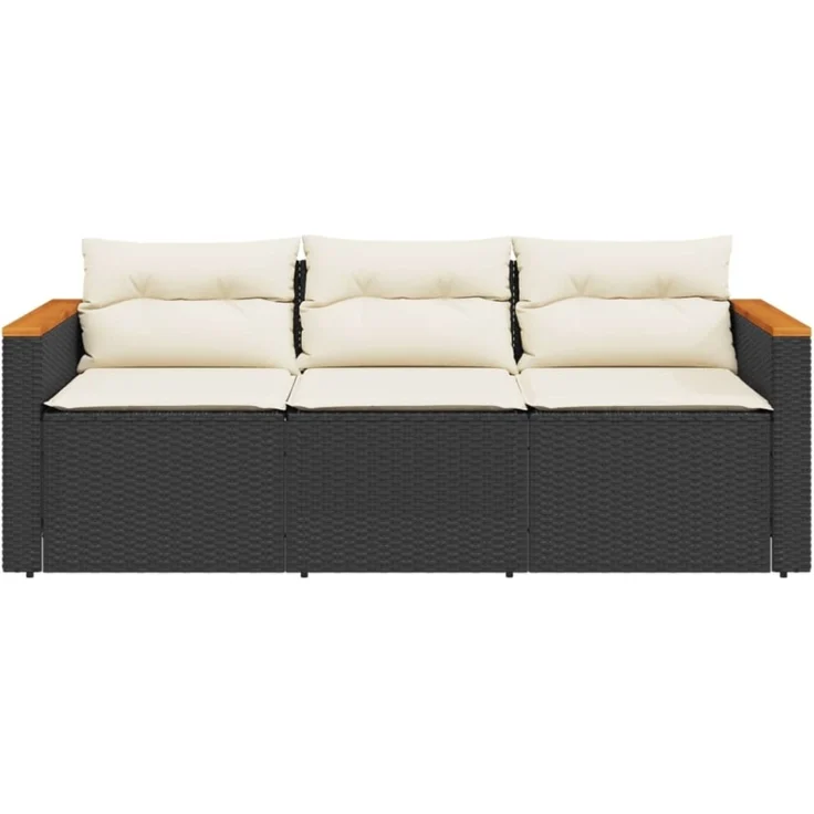 vidaXL Gartensofa mit Kissen 3-Sitzer Schwarz Poly Rattan 365829 – Bild 3