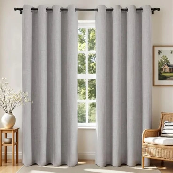Joydeco Verdunkelungsvorhänge aus Leinen, 228,6 cm lang, 2 Paneele, wärmeisolierter Jutevorhang und Vorhänge, mit Ösen, Raumverdunkelung, strukturierte Vorhänge für Schlafzimmer Wohnzimmer (132,1 x – Bild 1