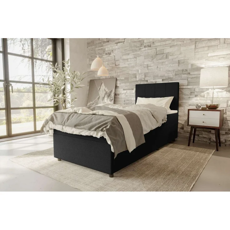 99rooms Kira Mini Boxspringbett Cordstoff POSO Schwarz 120x200 cm – Bild 5