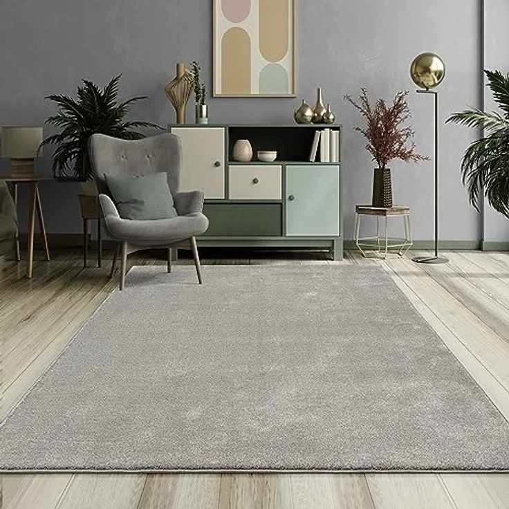 Mia's Teppiche Emely Moderner Weicher Kurzflor (17 mm) Wohnzimmer Teppich - Anthrazit - 60x110 cm