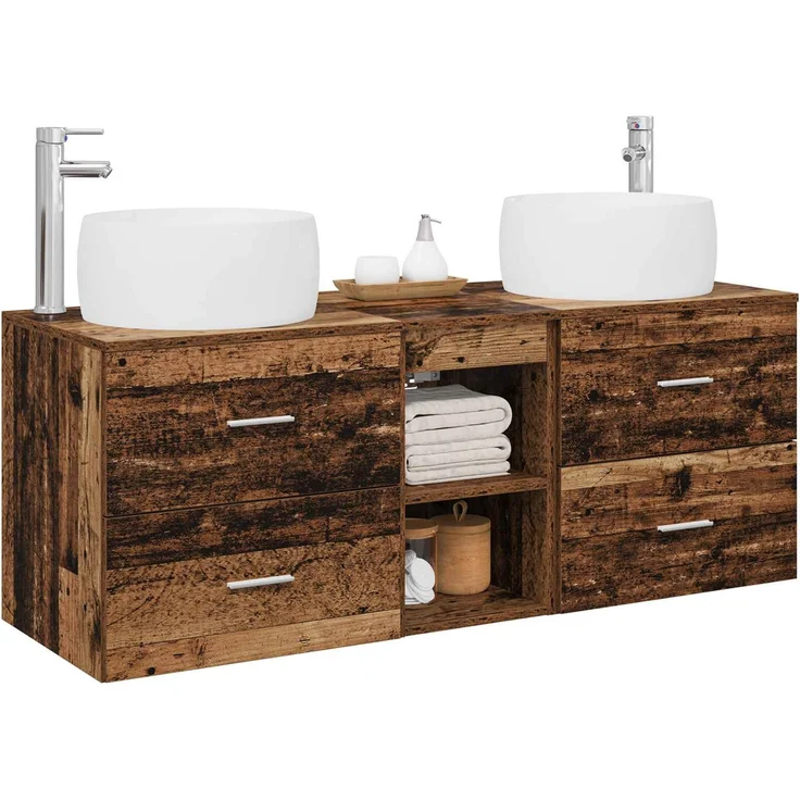 vidaXL Wandmontiertes Badezimmerschrank-Set 3 stk. Altholz 3405929 – Bild 3