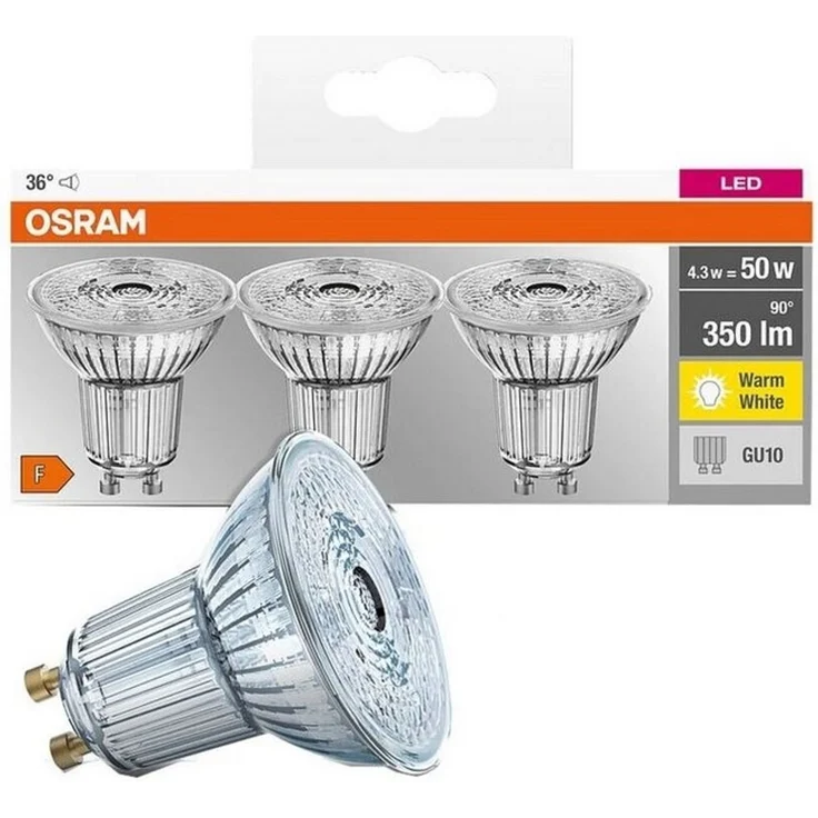 Osram LED Base PAR16 Reflektorlampe, mit GU10-Sockel, nicht dimmbar, Ersetzt 4,3 Watt, 36° Ausstrahlungswinkel, Warmweiß - 2700 Kelvin, 3er-Pack – Bild 3