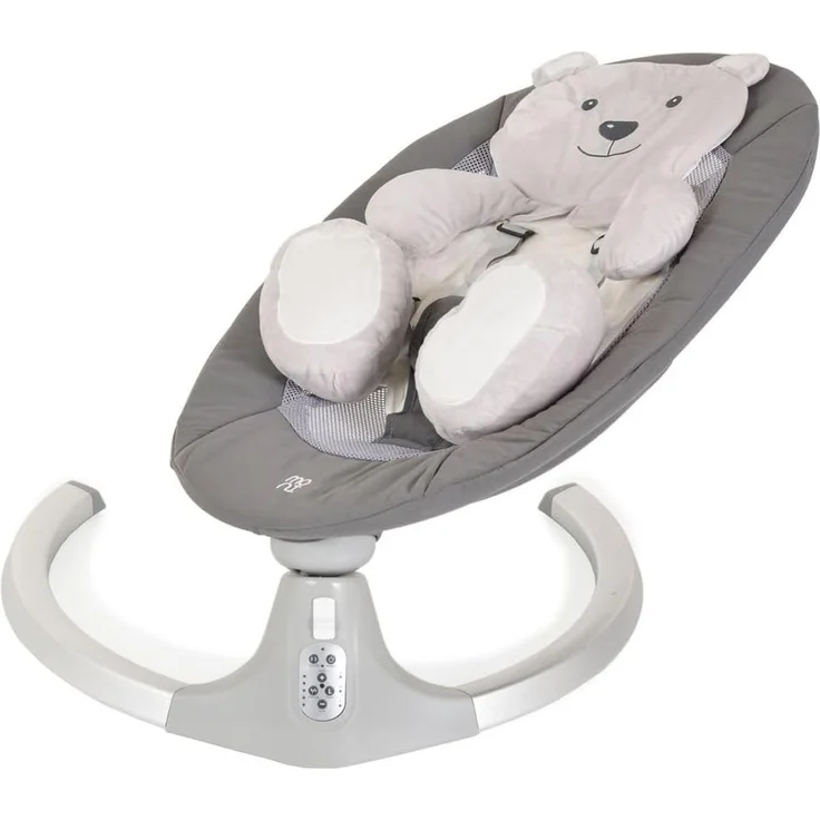 Moni Babywippe elektrische Ari Bär Melodien, Fernbedienung, Teddy-Bär Pad, Timer grau – Bild 4
