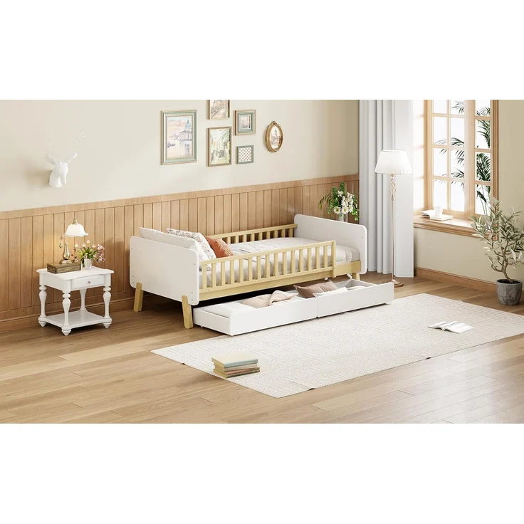 Ball & Cast Kinderbett (90x190cm) mit 2 Schubladen und Rausfallschutz, Juniorbett aus Massivholz mit Lattenrost, Einfach & Zeitsparend Montierbar, Weiß – Bild 8
