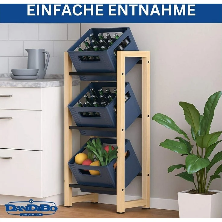 DanDiBo Standregal Getränkekistenregal für 3 Kisten aus Bambus und Metall – Bild 3